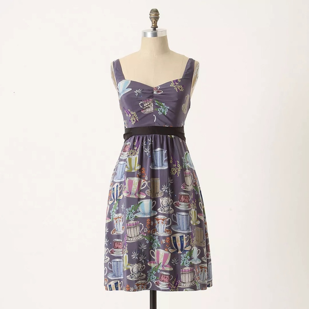 Anthropologie Floreat Sugar & Cream Dress Sz 6 Silk RARE